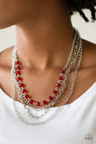 Extravagant Elegance - Multi - Red Beads Silver Chains Short Necklace