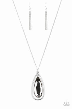 The Royal Coronation - Silver - Gold Teardrop Frame Smoky Gem Long Necklace