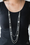 Pretty Pop-tastic! - Black - Red - White Beads Airy Silver Discs Long Necklace