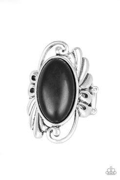 Sedona Sunset - Black Oval Stone Silver Wide Band Ring