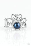 Crown Coronation - Purple - Blue Pearl White Rhinestones Wide Band Ring