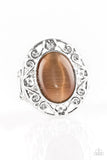 Moonlit Marigold - Blue - Pink - Brown Moonstone with Floral Swirls Around Wide Band Ring