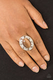 Moonlit Marigold - Blue - Pink - Brown Moonstone with Floral Swirls Around Wide Band Ring