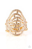 Stratospheric - Brown - Gold Rhinestones Wide Band Ring