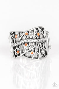 Stage Struck - Orange Dainty Rhinestones Wide Band Ring