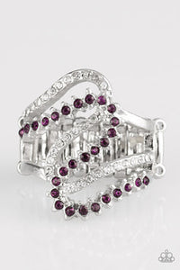 Make Waves - Purple - White Dainty Rhinestones Wide Band Ring