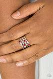 Sparkle Showdown - Red - Pink - Purple - Black with White Rhinestones Wide Band Ring