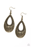 Spring Flinging - Brass Floral Teardrop Fishhook Earrings