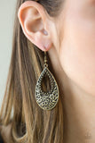 Spring Flinging - Brass Floral Teardrop Fishhook Earrings