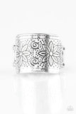 Wild Meadows - Copper - Silver Stamped Floral Detail Wide Band Ring