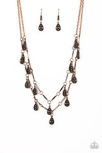 Galapagos Gypsy - Brass - Copper Rods and Teardrops Short Necklace