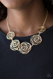 Rosy Rosette - Black/Gunmetal - Gold Rosebud Frames Short Necklace