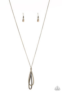 Step Into the Spotlight - Pink - Brass Encrusted Teardrop Interlocks Long Necklace