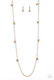 House Party Posh - Silver - White - Brass Clusters of Beads Long Necklace