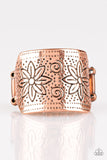 Wild Meadows - Copper - Silver Stamped Floral Detail Wide Band Ring