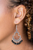 Babe Alert - Multicolored - White - Green - Black Beads Bottom of Silver Frame Fishhook Earrings