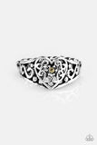 Dearly Beloved - Yellow Tiny Rhinestone Silver Heart Thin Band Ring