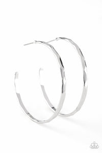 Geo Edge - Silver Hammered Hoop Earrings