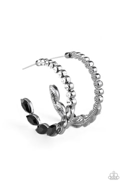 Prime Time Princess - Black Marquise Cut Rhinestones Hoop Earrings