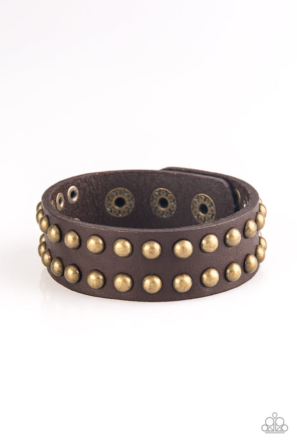 Biker Bold - Brown Leather Urban Snap Wrap Bracelet