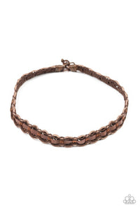 Track Tracker - Black - Brown Leather Braided Urban Choker Necklace