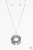 Chicly Centered - Brown - Purple - Green - Multi Rhinestones Encrusted in the Center of Silver Rippling Frame Long Necklace