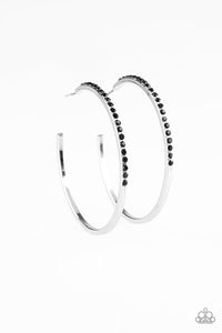 Chic Classic - Black Rhinestones Encrusted Silver Hoop Earrings