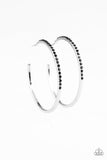 Chic Classic - Black Rhinestones Encrusted Silver Hoop Earrings