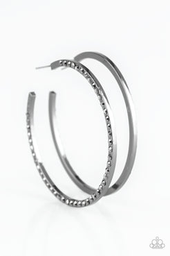 Dangerously Dynamic - Black/Gunmetal Hematite Rhinestones Hoop Earrings