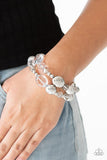 Downtown Dazzle - White - Blue - Silver Pearls Silver Beads Stretchy Bracelet