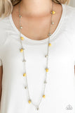 Both Feet on The Ground - Yellow Pebbles Silver Beads Long Necklace