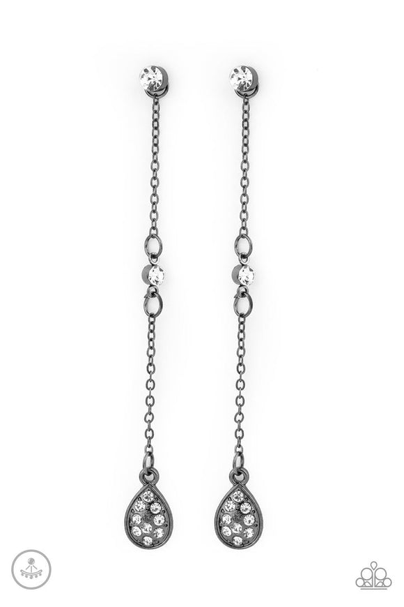 When it Reigns - Black/Gunmetal Chain White Rhinestones Double-Sided Post Earrings