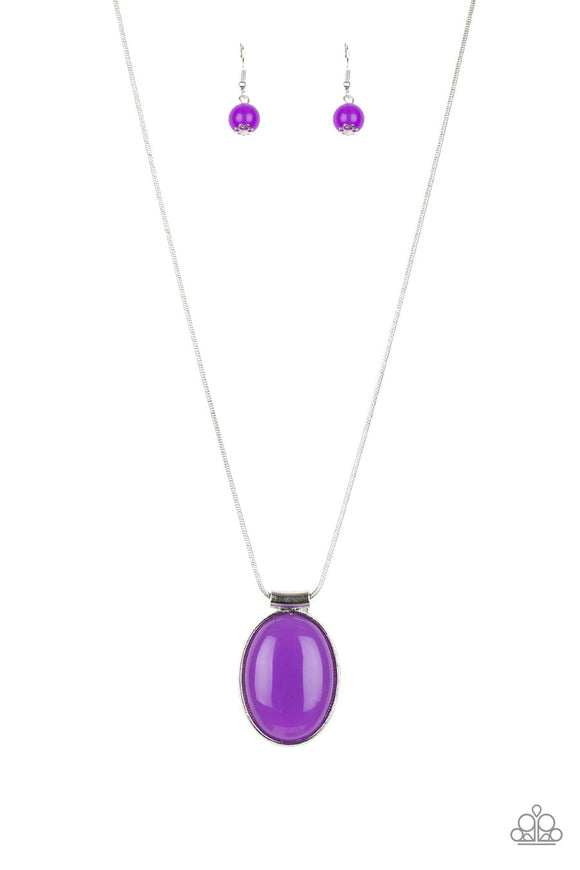 Rising Stardom - Purple Glowing Bead Silver Snake Chain Short Necklace