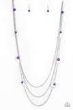 Collectively Carefree - Brown - Yellow - Purple Beads Silver Hoops Long Necklace