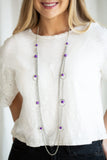 Collectively Carefree - Brown - Yellow - Purple Beads Silver Hoops Long Necklace