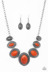 Sierra Serenity - Orange - Black Stones Centered Silver Tribal Frames Short Necklace