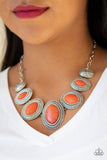 Sierra Serenity - Orange - Black Stones Centered Silver Tribal Frames Short Necklace