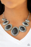 Sierra Serenity - Orange - Black Stones Centered Silver Tribal Frames Short Necklace