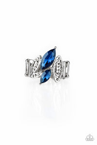 Stay Sassy - Blue Rhinestones Connect Hematite Rhinestones Wide Band Ring