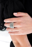 Truly Treasured - Silver Studded Bands Hematite Rhinestones Wide Band Ring