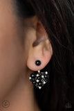 Star-Studded Sucess - Black - White Beads White Rhinestones Heart Shaped Double-Sided Post Earrings