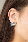 Greatest Of All Time Black/Gunmetal Frame White Rhinestones Encrusted Post Earrings