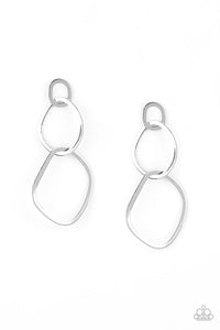 Twisted Trio - Silver Asymmetrical Hoops Link Together Post Earrings