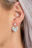 Star-Studded Sucess - Black - White Beads White Rhinestones Heart Shaped Double-Sided Post Earrings