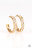 Cash Flow - White - Gold Rhinestones Encrusted Silver Hoop Earrings