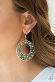 San Diego Samba - Green Beads Silver Studded Hoop Fishhook Earrings