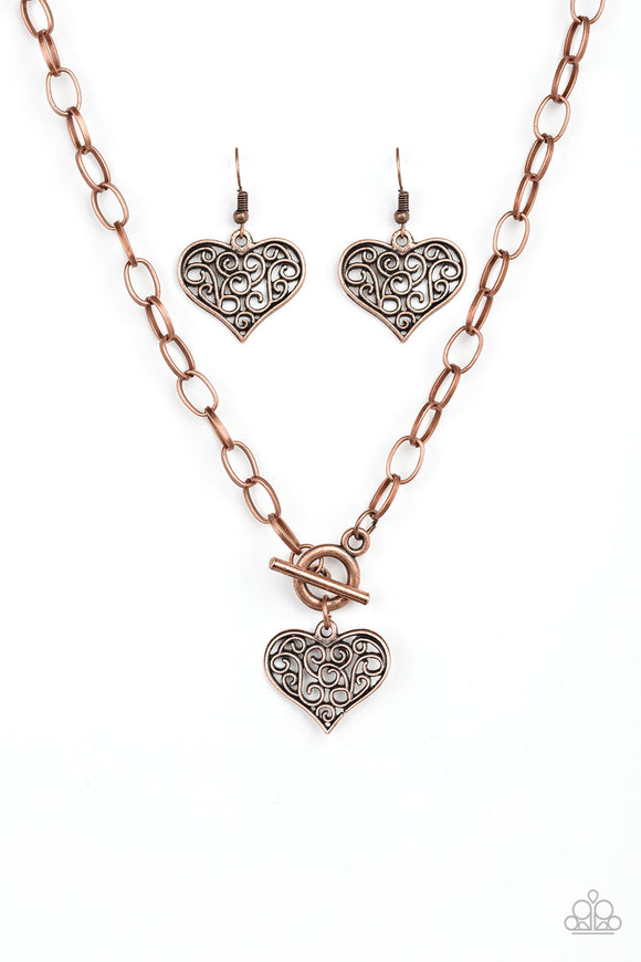 Heart Touching Harmony - Copper Filigree Heart Short Necklace