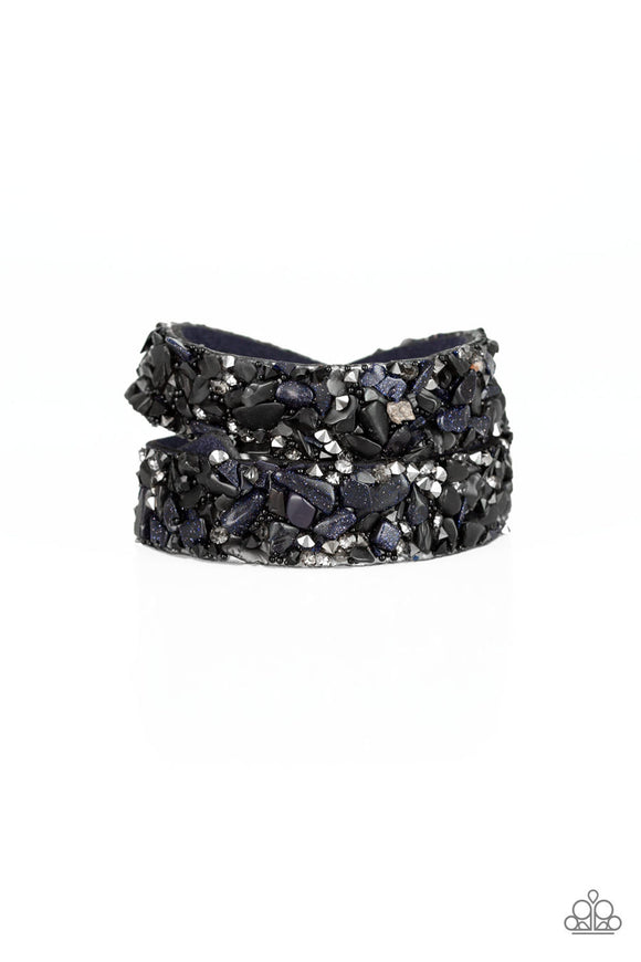 Crush Hour - Blue Suede Band Crushed Rocks Urban Double Snap Wrap Bracelet