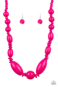 Summer Breezin - Pink Wooden Necklace