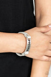 Count Your Blessings - Black - Silver Leather Silver Plate Inspirational Stamped "Blessed" Urban Snap Wrap Bracelet